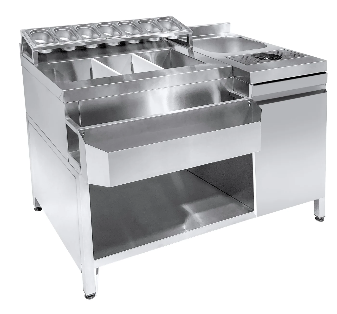 Cocktail BAR Station Incl. Sink, Glass Rinser, GN Containers And Speedrail For Bottles Cocktail bar station